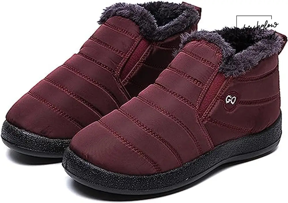 Men’s-Shoes Warm High Top Plush Loafers Winter Boots rose Red