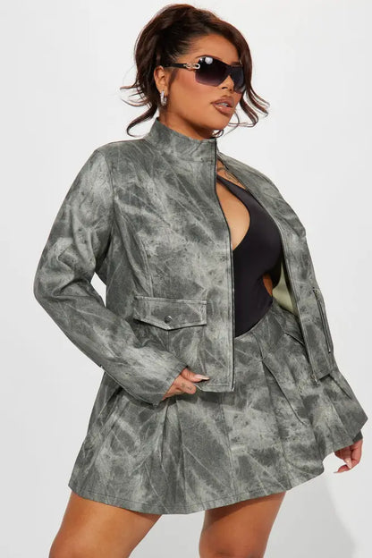 Leather Jacket - Charcoal/combo Jackets & Coats