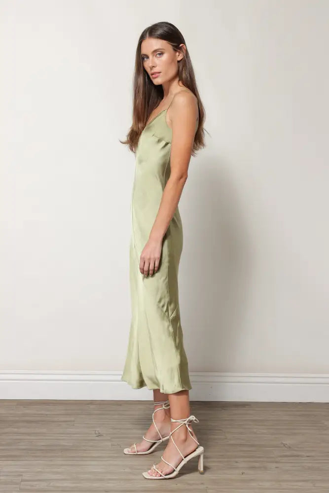 SATIN DRESS MOSS Dresses