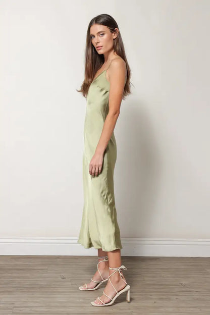 SATIN DRESS MOSS Dresses