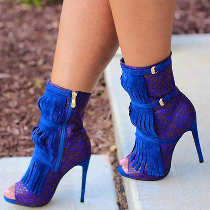 Womens Tassel Zipper Fashion High Heels