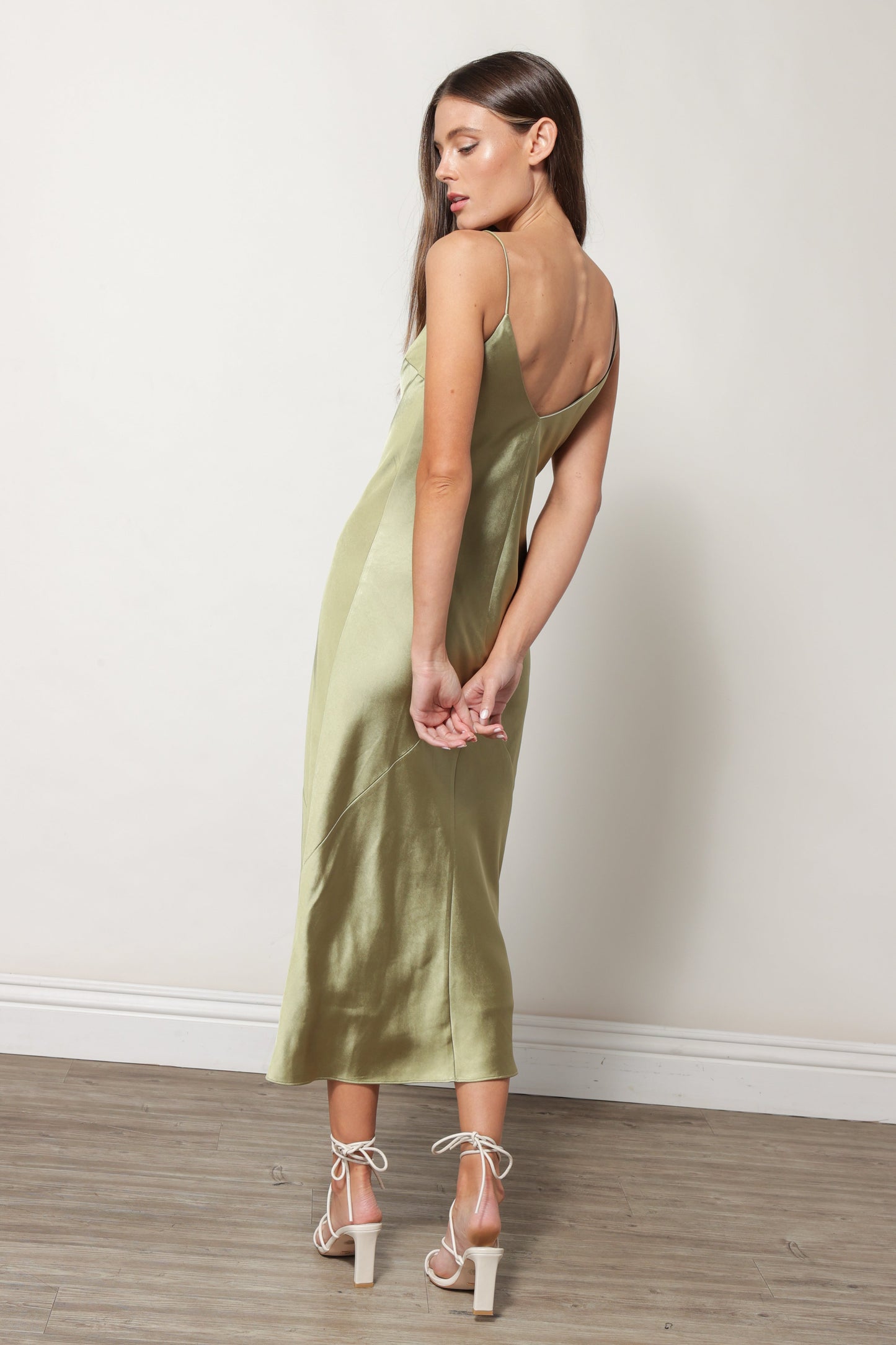 SATIN DRESS MOSS